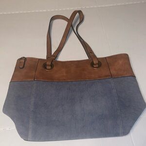 Simply Noelle denim and brown leather large purse